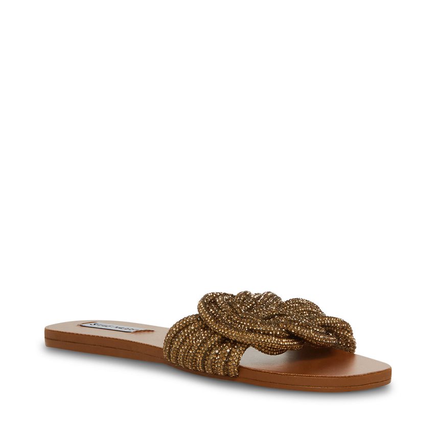 Gold Steve Madden Adore Women\'s Flat Sandals | PH 6841LUF